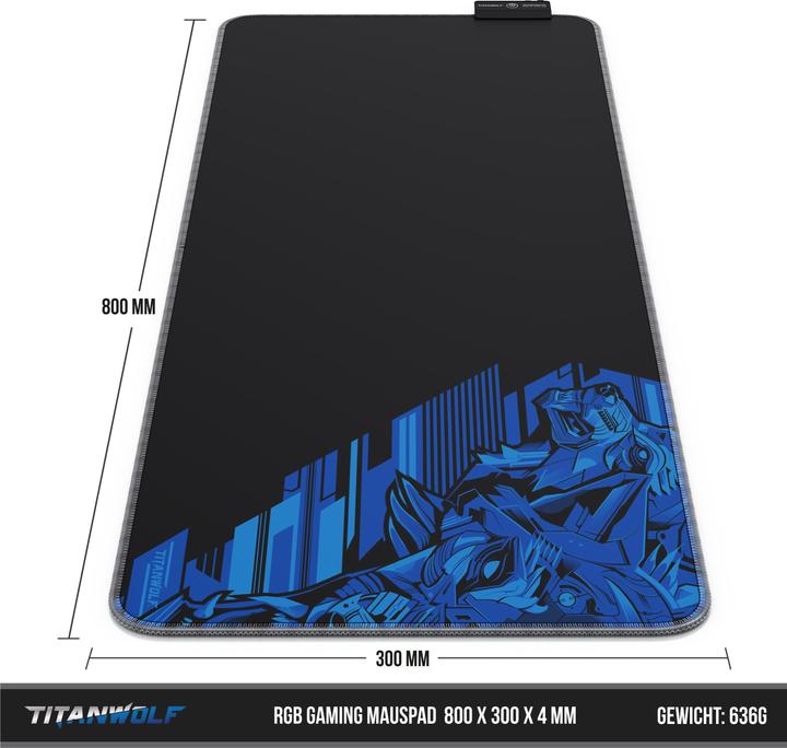 Immagine prodotto Titanwolf Tappetino per mouse da gioco RGB, tappetino per mouse XL 800 x 300 mm migliora la precisione e la (XL)