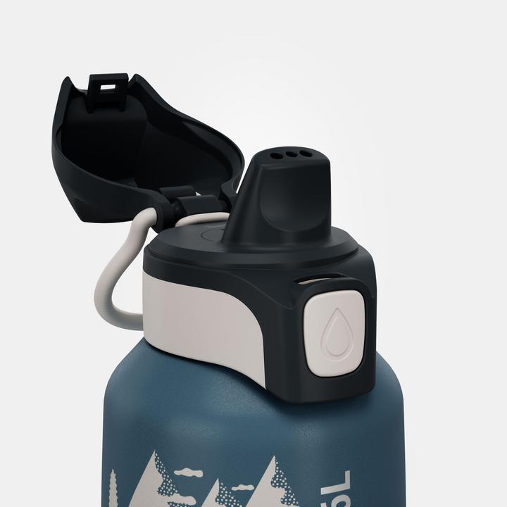 Actual product image Quechua Children's drinking bottle 0.6 l stainless steel quick-release fastener for hiking - blue (0.60 l)