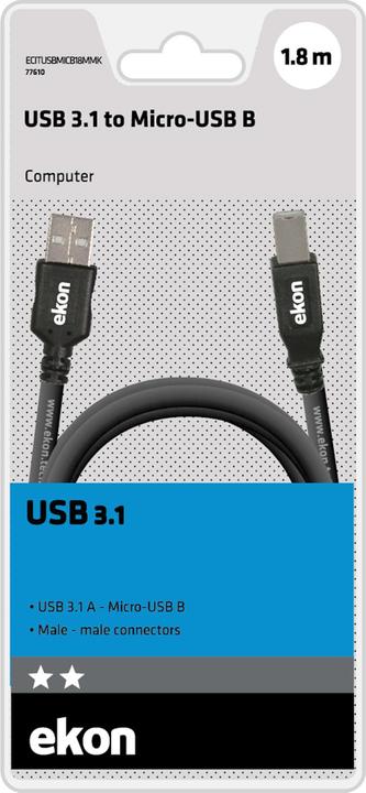 Image du produit Ekon CAVO USB A TO MICRO 3.1 1,8MT () (1.80 m)