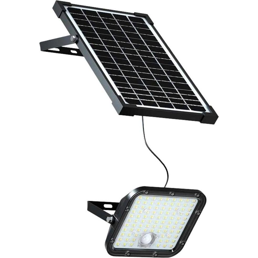 V-TAC, Fassadenbeleuchtung, VT-432 10311 LED-Flutlichtstrahler, Solarmodul 30 W Kaltweiss Schwarz (4800 lm)