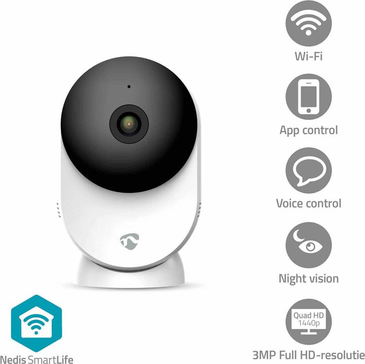 Actual product image Nedis SmartLife indoor camera | Wi-Fi | 3MP Full HD 1296p | Cloud storage (optional) / microSD (not en (2304 x 1296 Pixels)