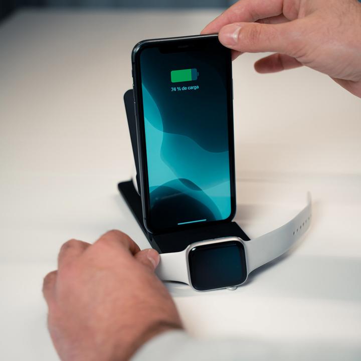 Actual product image KSIX WIRELESS CHARGER 3IN1 SMARTPHONE, AIRPODS APPLE WATCH (SERIES 1-7) BLACK+ QC3.0 CHARG. (10 W)