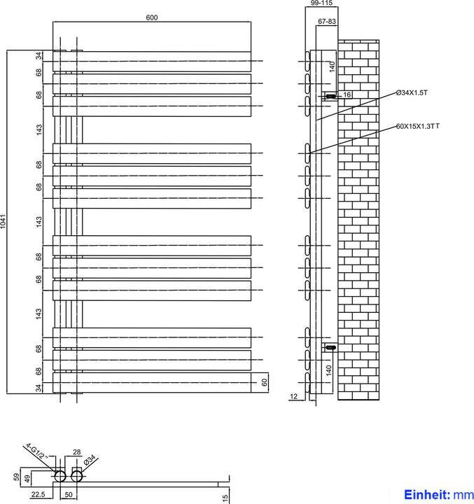 Actual product image Emke Bathroom Radiator Towel Rail Adjustable Temperature Control 100x60cm White 639W