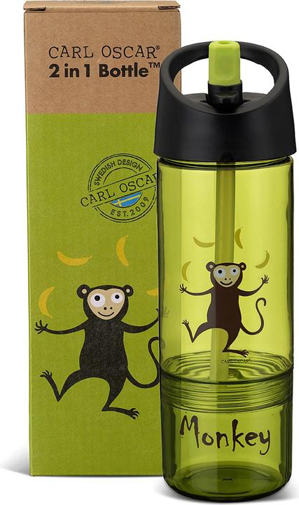 Actual product image Carl Oscar Kids Bottle 2in1 Water bottle with a snack container 2in1 Lime - Monkey (0.45 l)