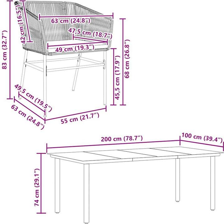 Produktbild vidaXL Garten Essgruppe (200 x 100 x 74 cm)