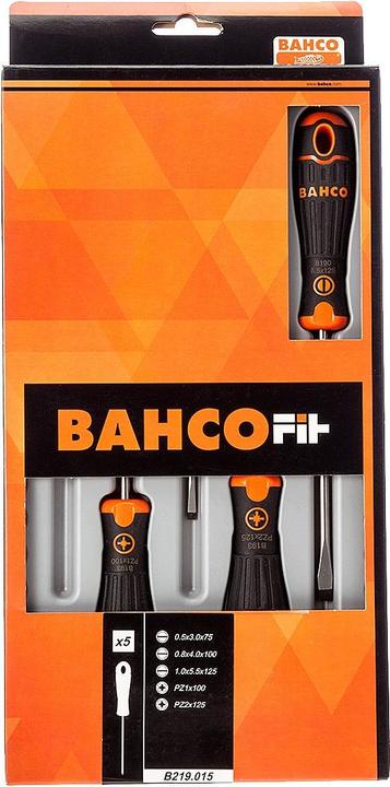 Produktbild Bahco BahcoFIT Satz Schraubendreher für Schlitz- und Pozidriv-Schrauben mit Gummigriff - 5-teilig (Pozidriv-Kreuzschlitz (PZ))