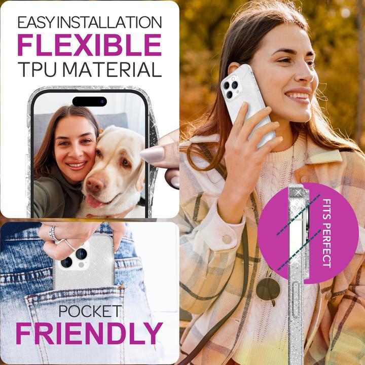 Actual product image Nalia Clear glitter silicone cover (Apple iPhone 16 Pro)