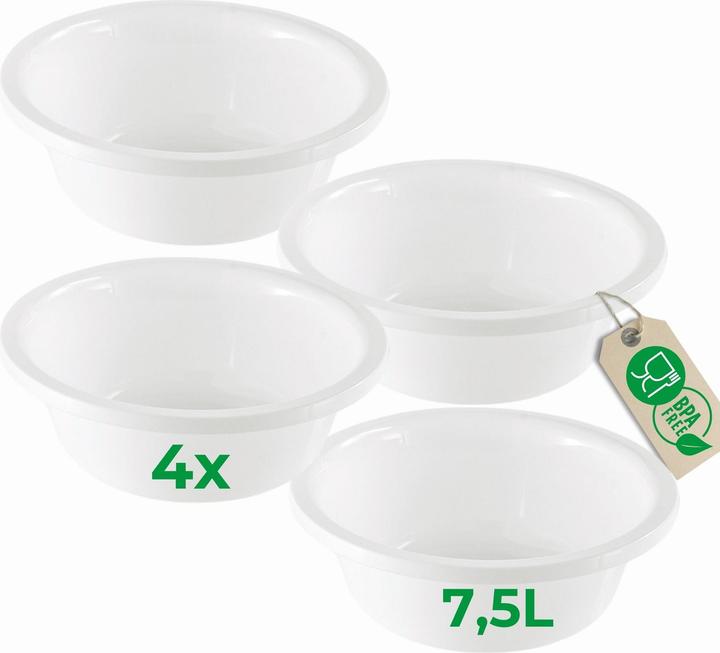 Actual product image Novaliv 4x Spülschüssel Rund 7,5L, D36 cm, Weiss, BPA-frei Spülmaschinenfest Ideal für Küche und Camp