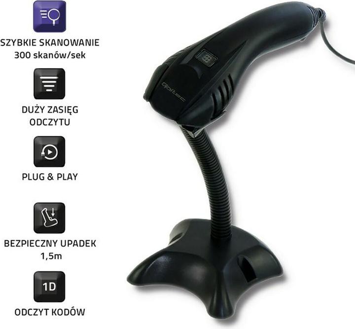 Produktbild Qoltec 50861 Wired Laser Barcode Scanner 1D (1D-Barcodes)