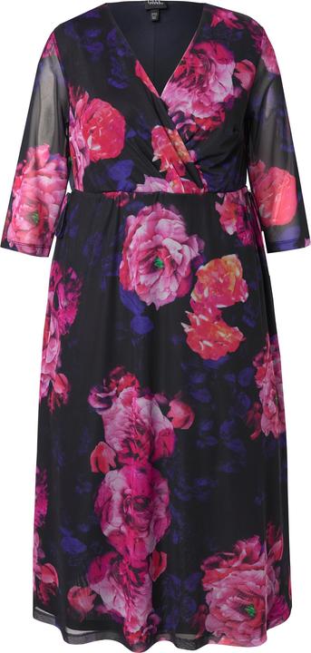Image du produit Ulla Popken Robe maxi en mesh, motif floral, décolleté en V et manches courtes chauve-souris (46, 48)