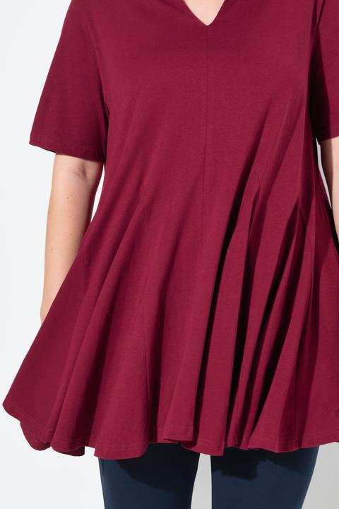 Immagine prodotto Ulla Popken T-shirt di cotone biologico con taglio svasato, scollo a tunica e mezze maniche (50, 52)