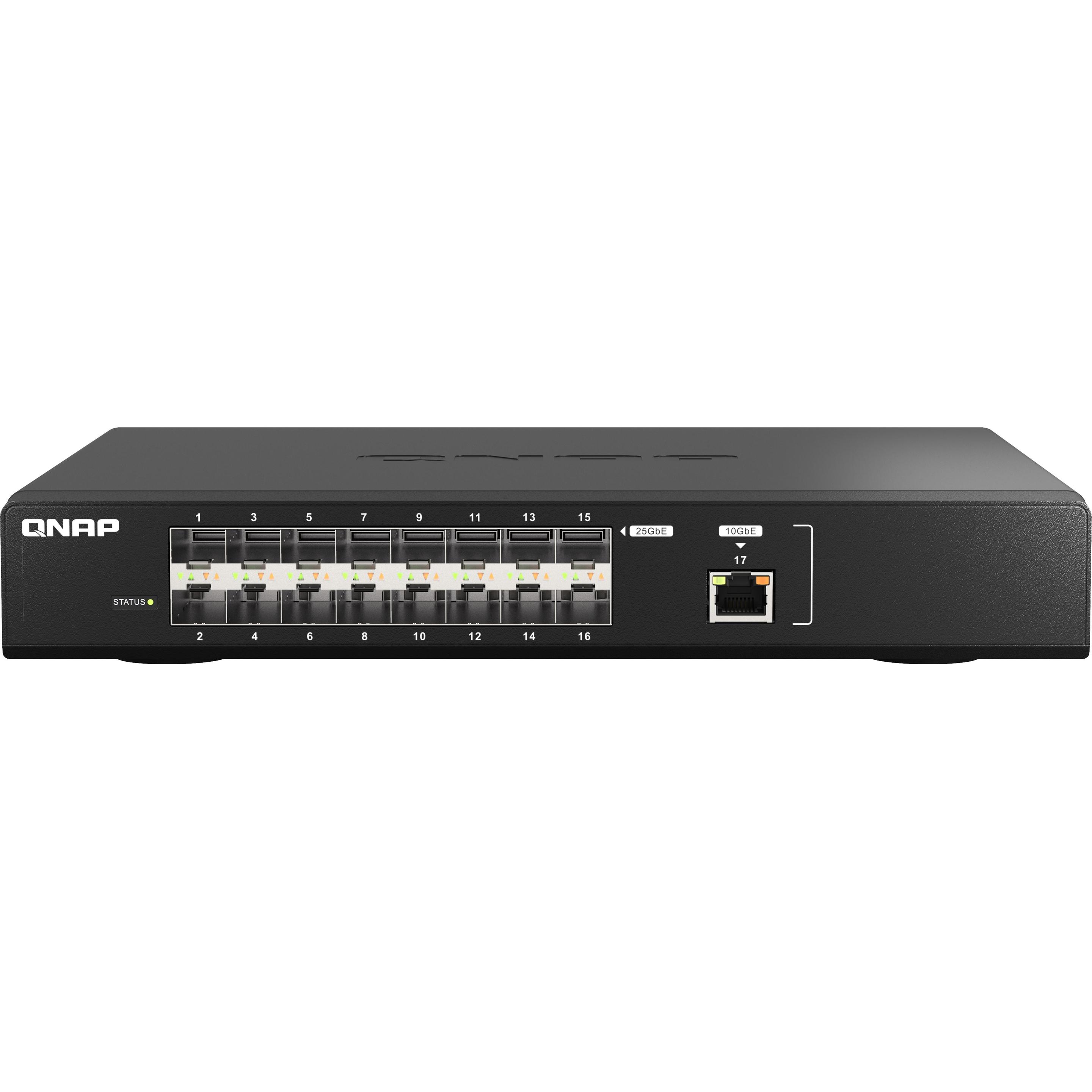 QNAP QSW-M5216-1T DDR3 1 ports RJ45 16 ports SFP28 (17 Ports), Netzwerk Switch, Schwarz