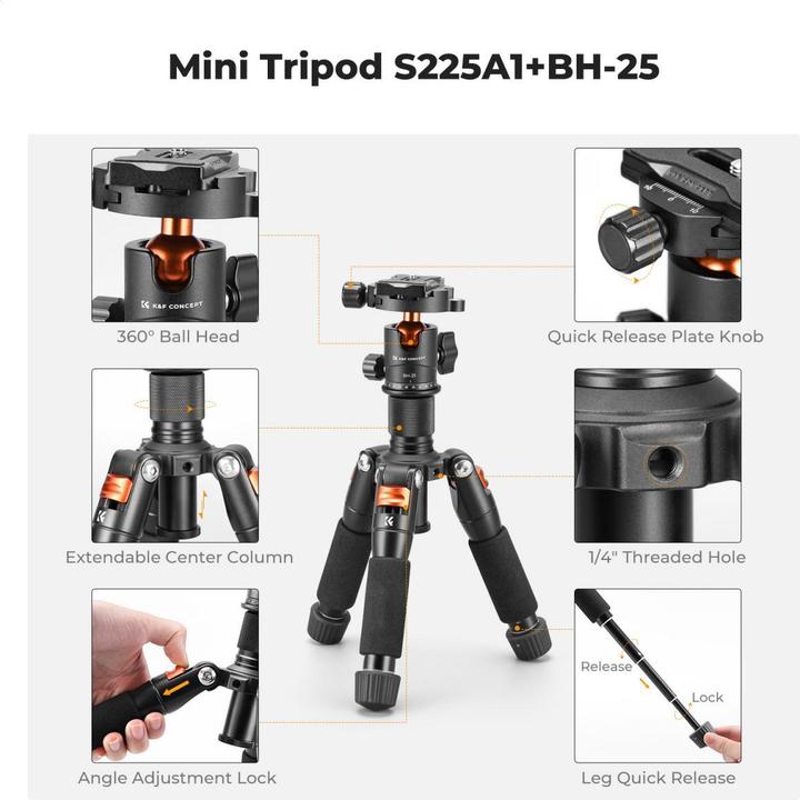 Image du produit K&F Concept S225A0+BH-25L Desktop Mini Tripod for Camera