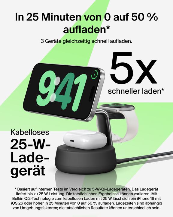 Produktbild Belkin UltraCharge Pro 3-in-1 Qi2 Ladestation (25 W)