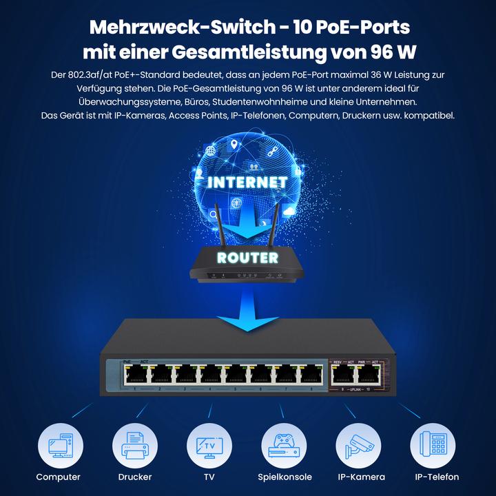 Productafbeelding Extralink EX.3906 netwerkswitch Unmanaged L2 Fast Ethernet (10/100) Power over Ethernet (PoE) 1U (10 ports)