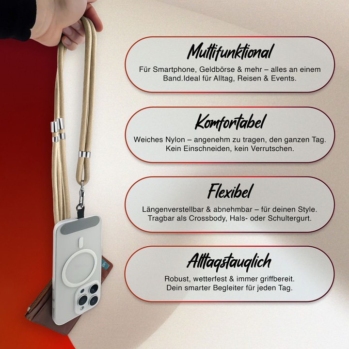 Produktbild Nalia HoldMe Lanyard Handykette – Universal Trageband für Smartphones - Verstellbar, Soft & Elastisch