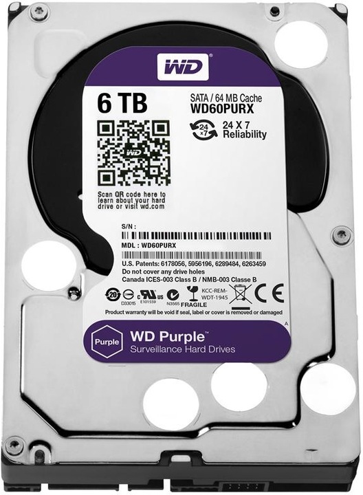 Immagine prodotto WD Disco rigido di sorveglianza viola WD60PURX (6 TB, 3.5", CMR)