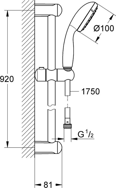 Actual product image Grohe Shower bar set Tempesta 100 BSt 90cm m flow const 9.5 l/m chr