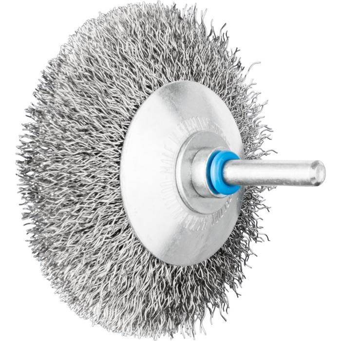 Pferd, Schleifmittel, Kegelbürste ungezopft KBU Ø80x10mm Schaft-Ø6 mm Edelstahl-Draht-Ø0,30