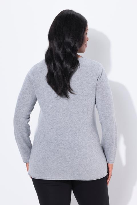 Produktbild Ulla Popken Merino-Pullover, Rollkanten, V-Ausschnitt, Langarm (42, 44)