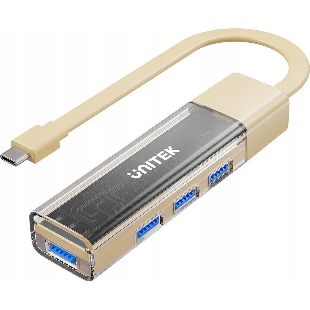 Unitek HUB Hub USB USB C/USB A 5Gbps, 4x USB A kremowy (USB-A, USB-C, 4 porte), Docking station + Hub USB, Bianco