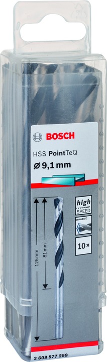 Produktbild Bosch Professional Zubehör Metallspiralbohrer HSS PointTeQ, DIN 338, 9,1 mm, 10er-Pack (9.1 mm)