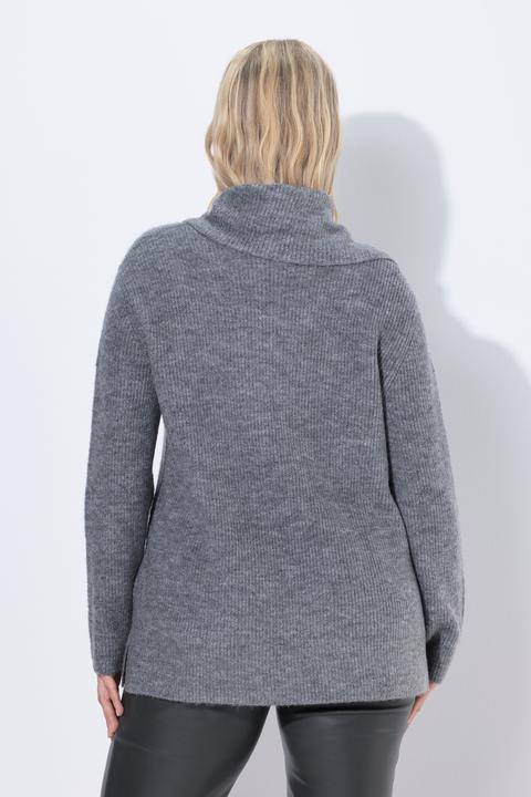 Immagine prodotto Ulla Popken Maglione a costine con sciarpa integrata e maniche lunghe (50, 52)