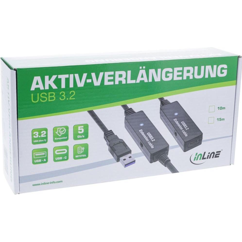 Thumbnail - InLine USB 3.2 Gen.1 Aktiv-Verlängerung (15 m, USB 3.2 Gen 1), USB Kabel
