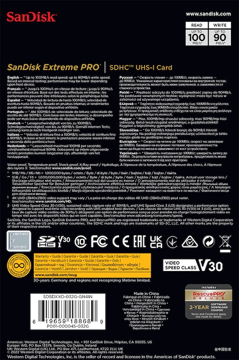 Image du produit SanDisk Extreme PRO UHS-I V30 (32 Go, SDHC, U3, UHS-I)