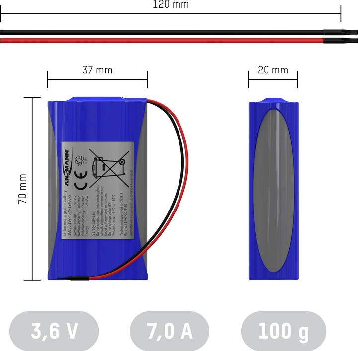 Actual product image Ansmann Li-Ion Battery Pack 1S2P (1 pcs., 18650, 7000 mAh)