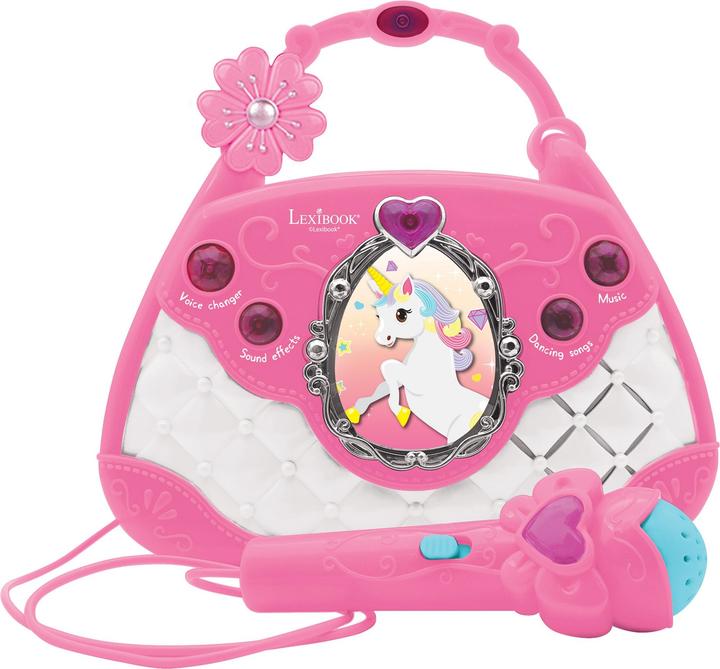 Produktbild Lexibook Einhorn Karaoke- und Musiklautsprecher im Handtaschendesign, Mikrofon, Stimmwechsler, Audio-In-Kabel