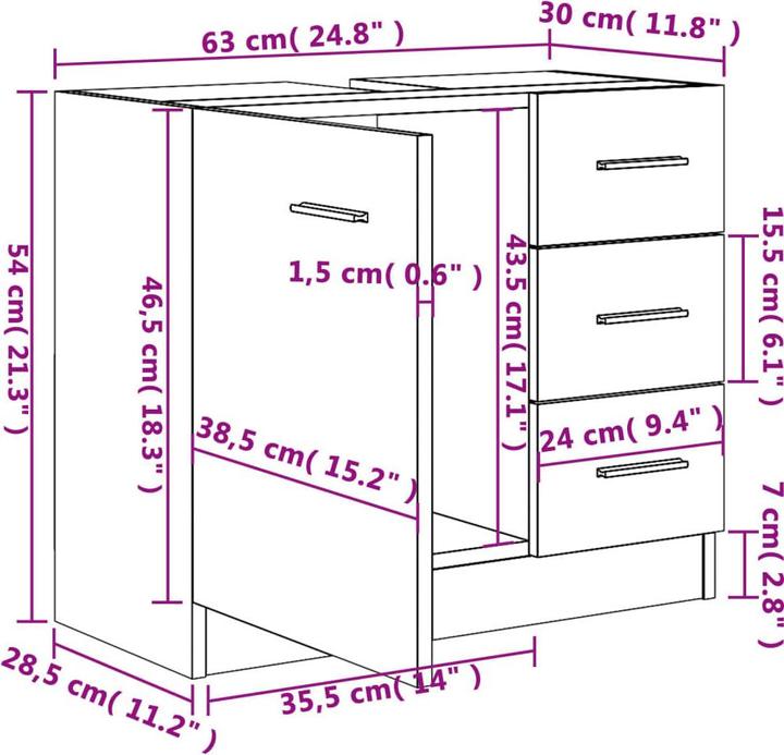 Actual product image vidaXL Badezimmerschrank (63 x 30 x 54 cm)