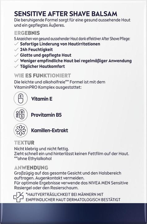 Nutritional values and ingredients NIVEA MEN Sensitive After Shave Balsam (Aftershave balm, 100 ml)