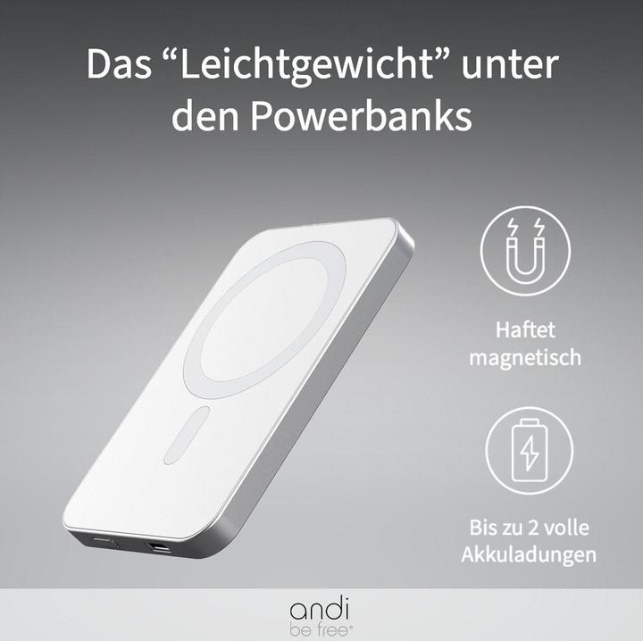 Immagine prodotto Andi be free MagPowerbank 5000 mAh - powerbank magnetico (5000 mAh, 15 W, 18.50 Wh)