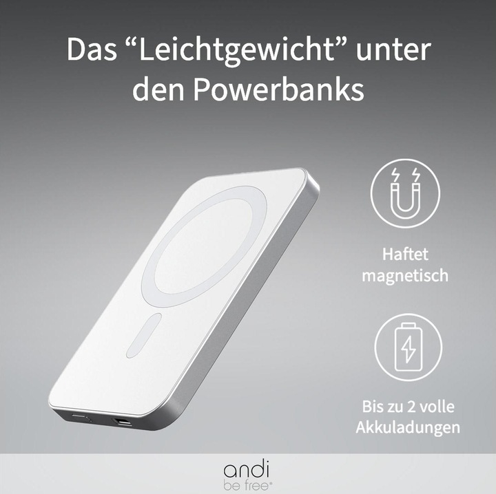 Image du produit Andi be free MagPowerbank 5000 mAh - chargeur de secours magnétique (5000 mAh, 15 W, 18.50 Wh)