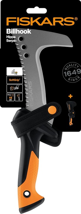 Produktbild Fiskars Hippe, Auch als Sappie verwendbar, Inkl. Holster aus Nylon, Klingenlänge: 15 cm, Gehärteter