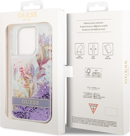 Actual product image Guess GUHCP14XLFLSU iPhone 14 Pro Max 6.7" fioletowy/purple hardcase Flower Liquid Glitter (Apple iPhone 14 Pro Max)