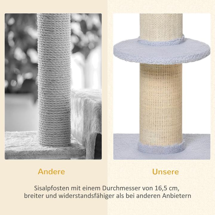 Produktbild PawHut Kratzbaum mit Plattform (91 cm, Hellgrau, Blau)
