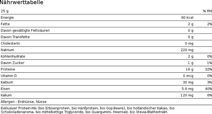 Valori nutrizionali e ingredienti Sunwarrior Proteina Miscela guerriera (Cioccolato, 1 x, 750 g)