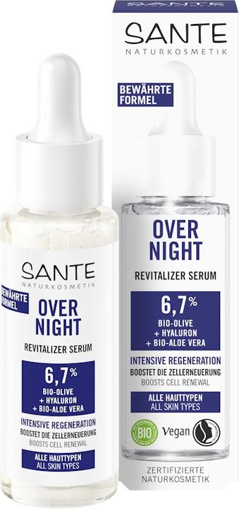 Produktbild Sante Naturkosmetik Tages- & Nachtpflege Overnight Revitalizer Serum mit Bio-Olive, Hyaluron & Bio-A (30 ml)