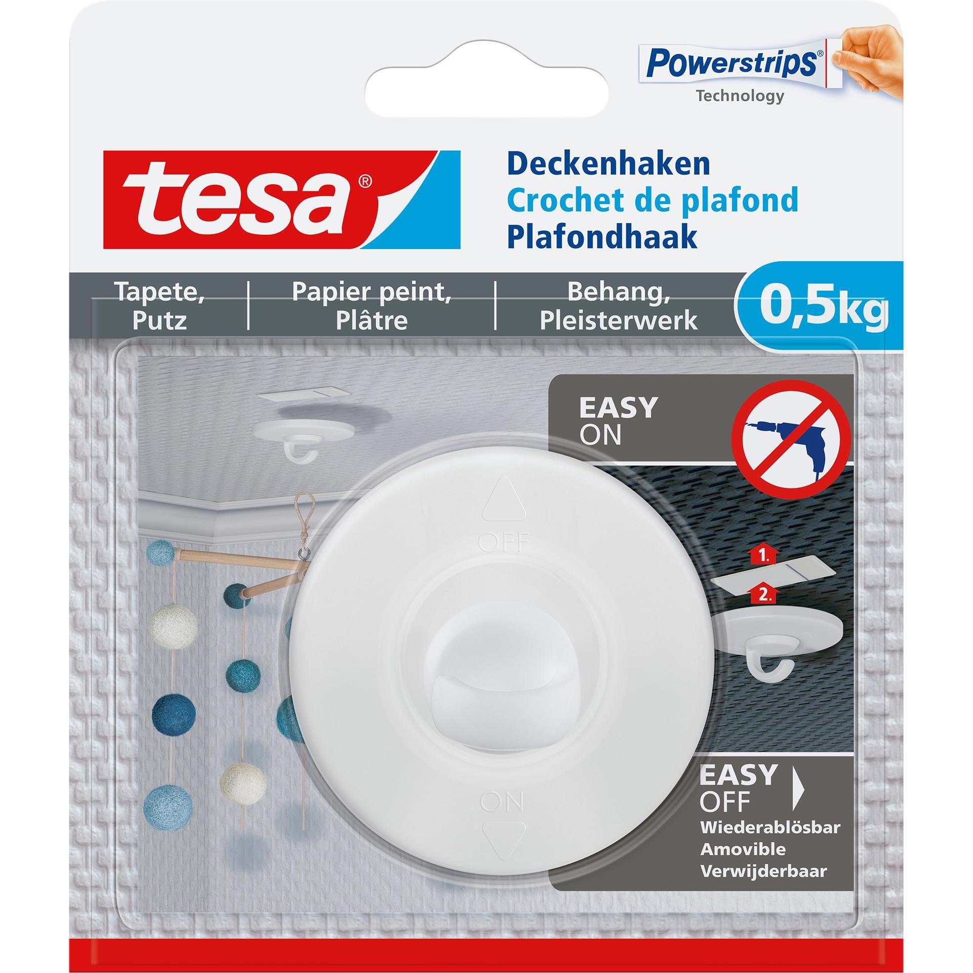 tesa, Klebehaken + Klebenagel, Deckenhaken Tapete & Putz