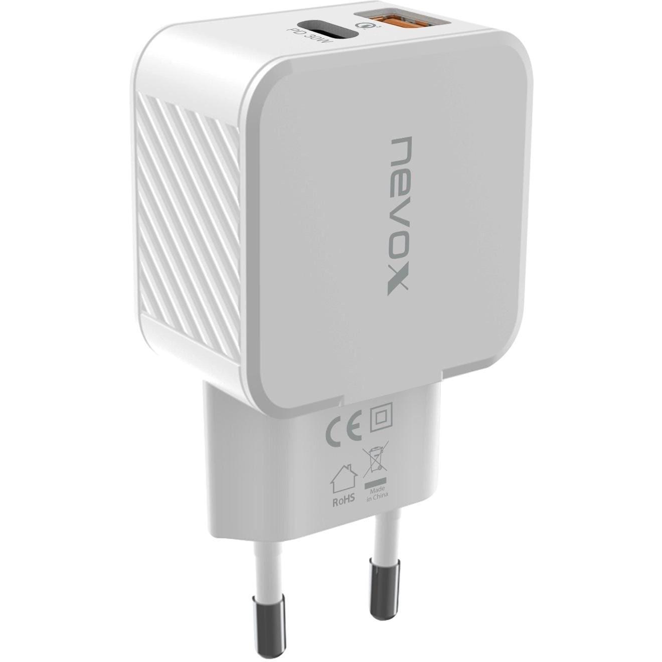 Nevox USB-Wandladegerät USB-C Power Delivery + QC 3.0 30 W (30 W), USB Ladegerät, Weiss