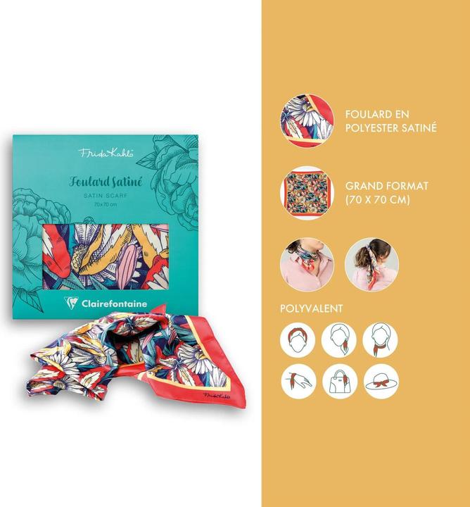 Actual product image Clairefontaine Frida Kahlo, Satin Scarf 70x70 cm