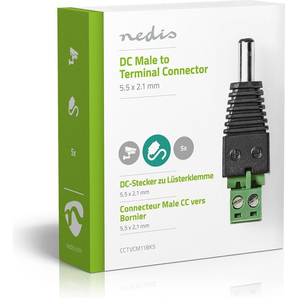 Thumbnail - Nedis CCTV Security Connector 2-Way Terminal Block 5.5 x 2.1 mm Male Male Black/Green (0.01 m), Netzwerkkabel