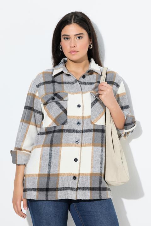 Image du produit Ulla Popken Surchemise à carreaux oversize, manches longues et col chemise (50, 52)