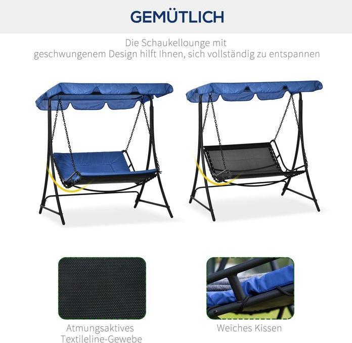 Produktbild Swisshandel24 Schwingliege Hollywoodschaukel Gartenliege mit Dach für 2 Personen Stahl Blau 164x116x176cm