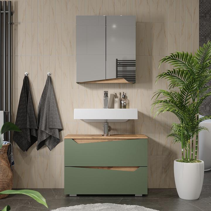 Produktbild Vichy Spiegelschrank Marelle, Grün/Artisan, 60 x 67 cm mit höhenverstellbarem Einlegeboden