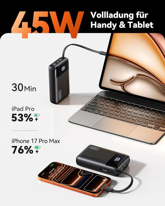 Image du produit INIU Powerbank mit integriertem USB-C Kabel (20000 mAh, 45 W)