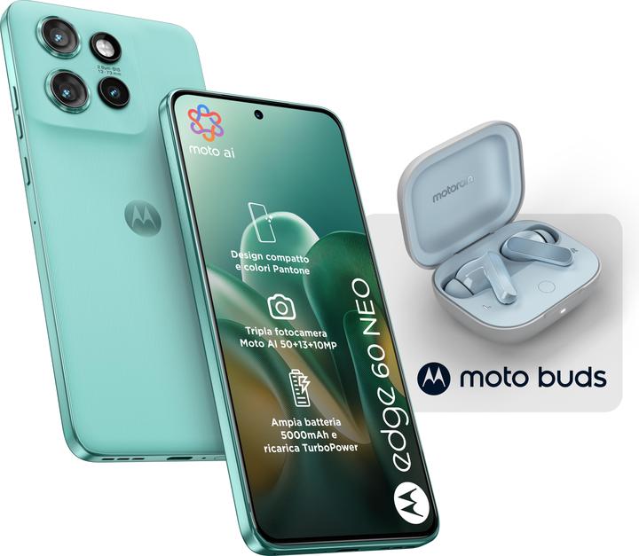 Produktbild Motorola Edge 60 Neo + Moto Buds (256 GB, PANTONE Frostbite, 6.36", Dual SIM, 5G)