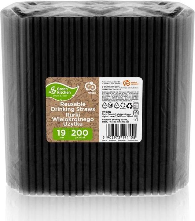 Produktbild GoDan Wiederverwendbare schwarze Strohhalme 200 Stück (200 x)